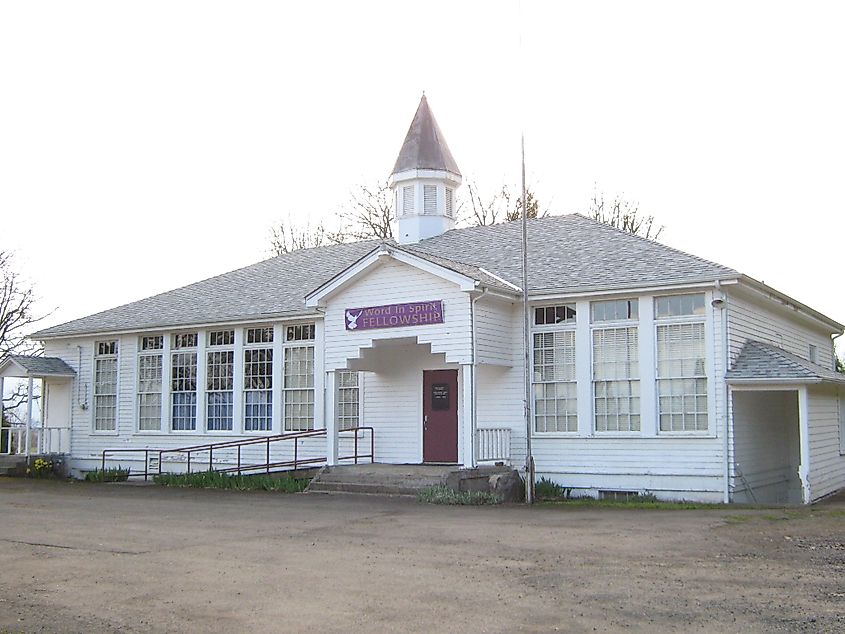 A historic school in the town of Eola, Oregon.