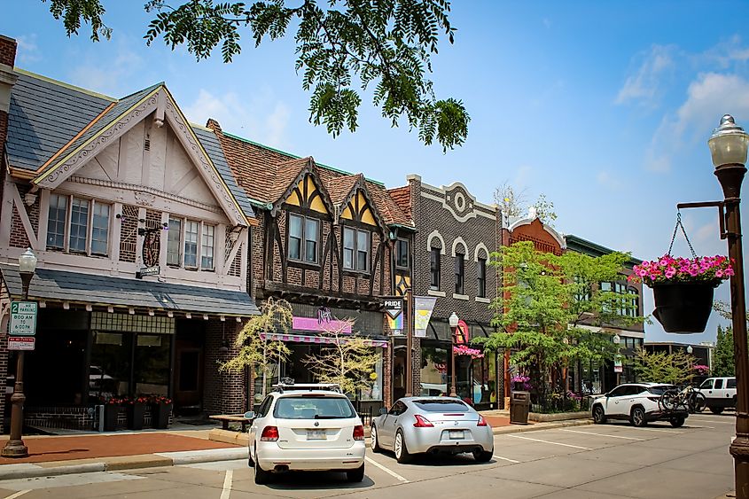 Wausau, WI - June 8, 2025: Businesses in part of the Wausau River District, which has been recognized for its revitalization efforts. For Editorial Use.