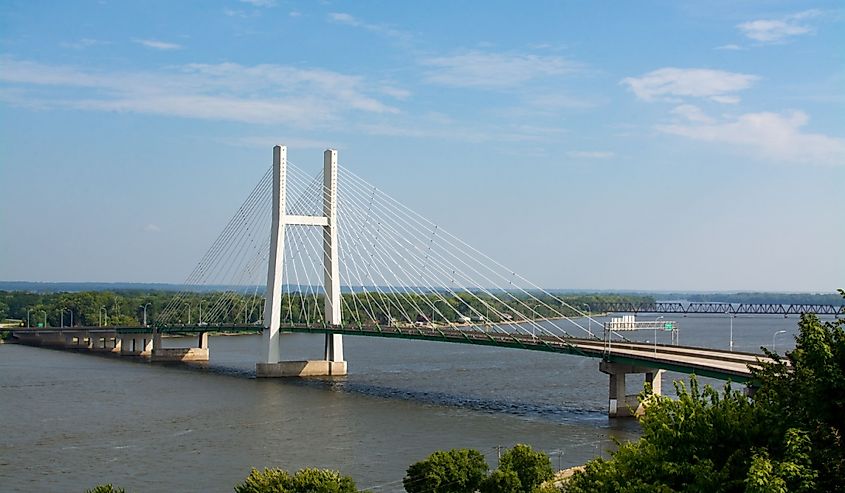 The Great River Bridge over the Mississippi in Burlington, Iowa.