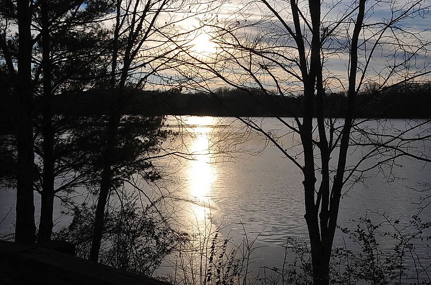 Looking out over Germantown Lake at sunset