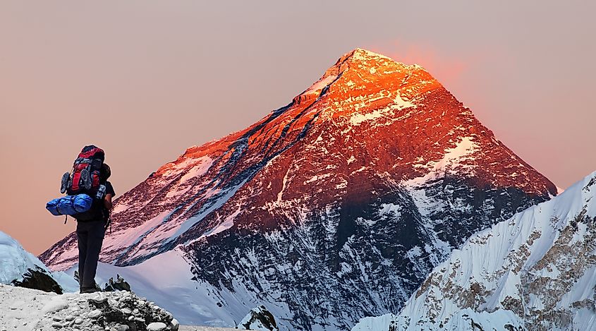 Mount Everest, the tallest peak in the world is part of the Himalayan mountain range 