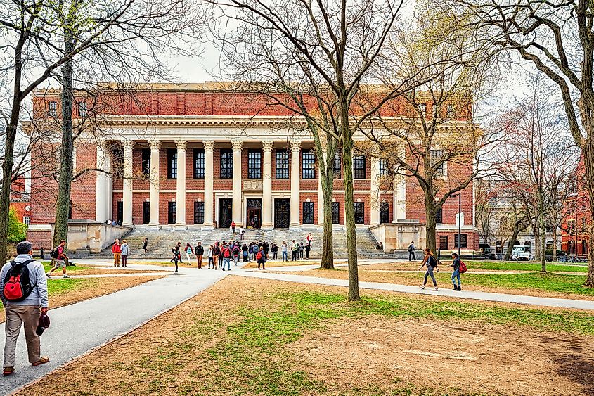 People at Widener Library at Harvard Yard of Harvard University, Cambridge, Massachusetts