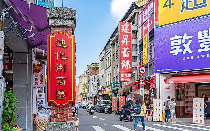 Dihua Street Market in Taipei, Taiwan, famous tourist attraction, people can seen walking and exploring around it. The street is a major destination during Chinese New Year festivities