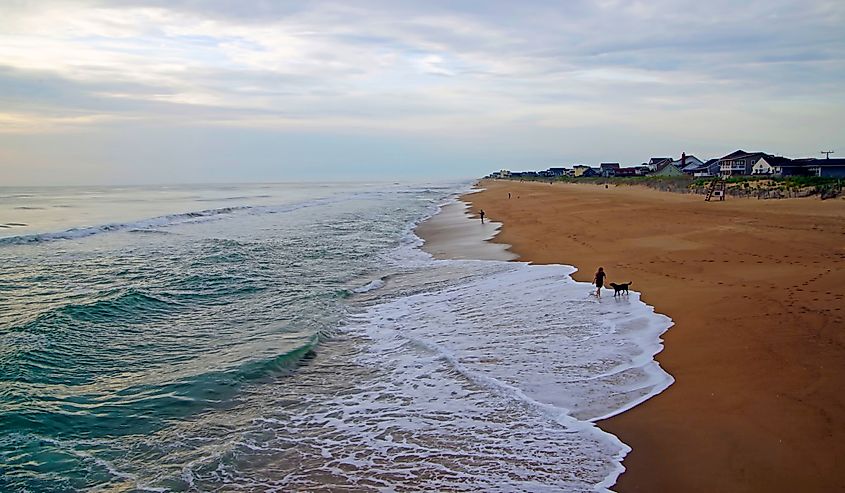 Walking the dog along the seashore, Cape Hatteras National Seashore North Carolina