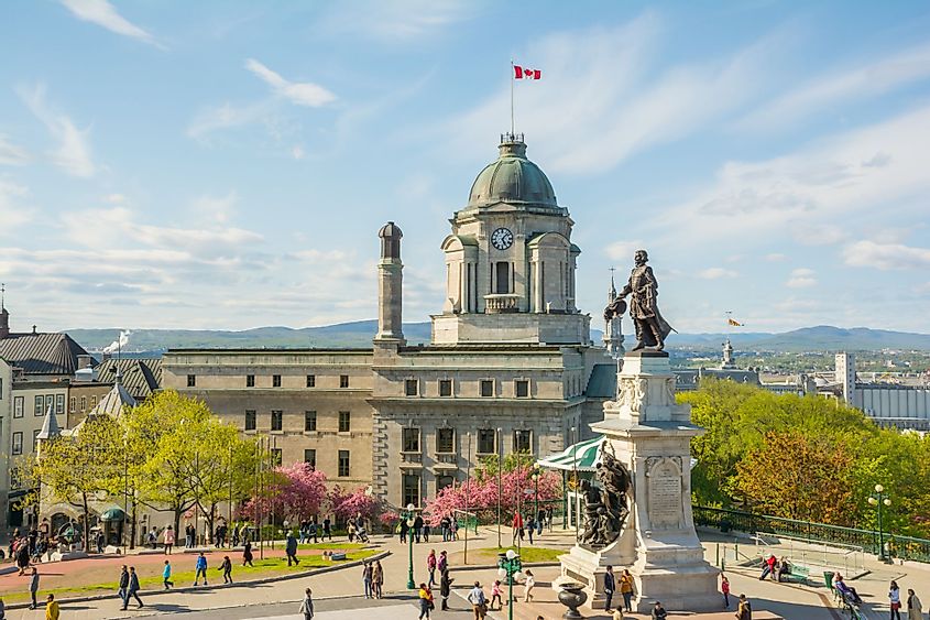 Statue of Samuel de Champlain, founder of Quebec City, in Old Quebec City, Canada