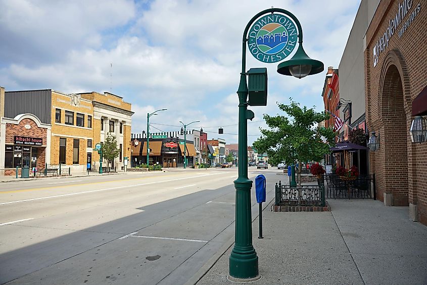 Looking down Main street Rochester in Michigan