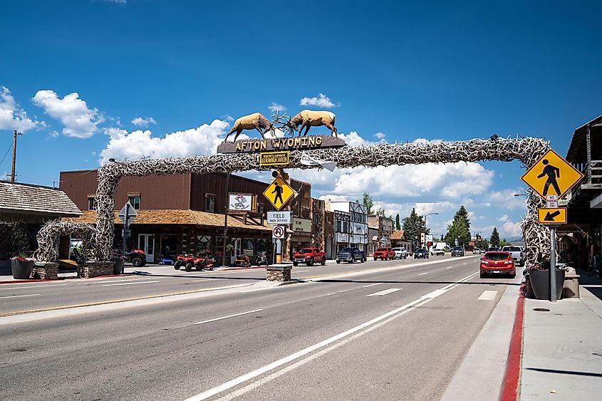 Famous elk antler arch in the downtown area of the town in the Star Valley of Wyoming, via melissamn / Shutterstock.com