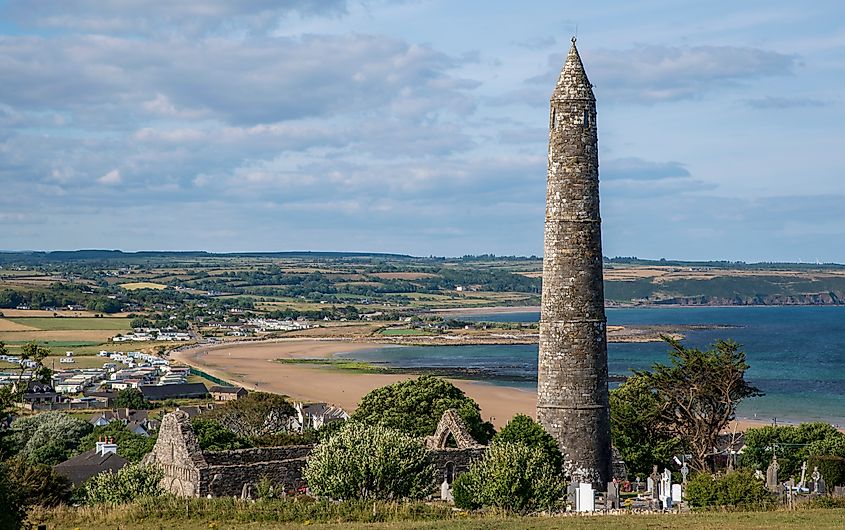 View of the round tower in Ardmore in Ireland.