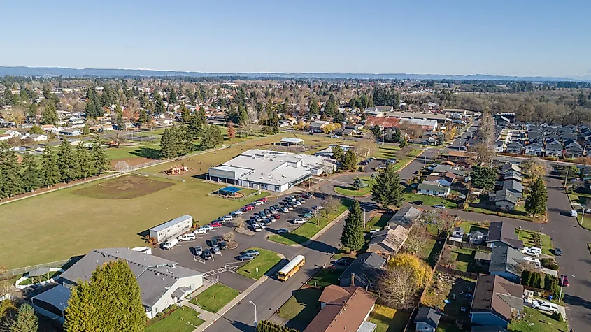 Drone photo of Cornelius, Oregon.
