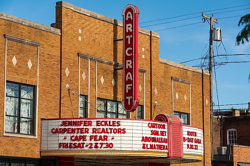 Exterior of the Historic Artcraft Theatre, built in 1922, in downtown Franklin, Indiana.