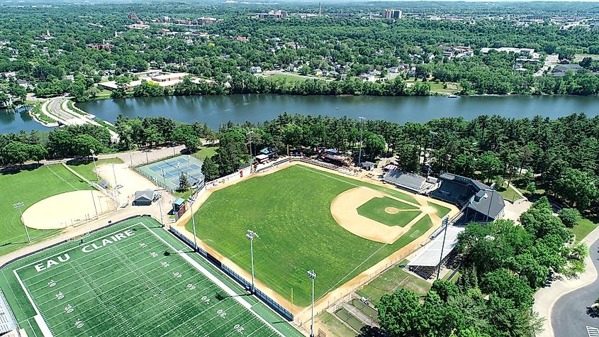 Aerial view of the city of Eau Claire in Wisconsin