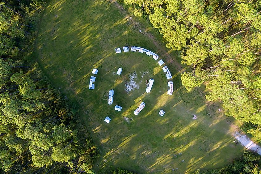 Aerial view of Bamahenge in Elberta, Alabama