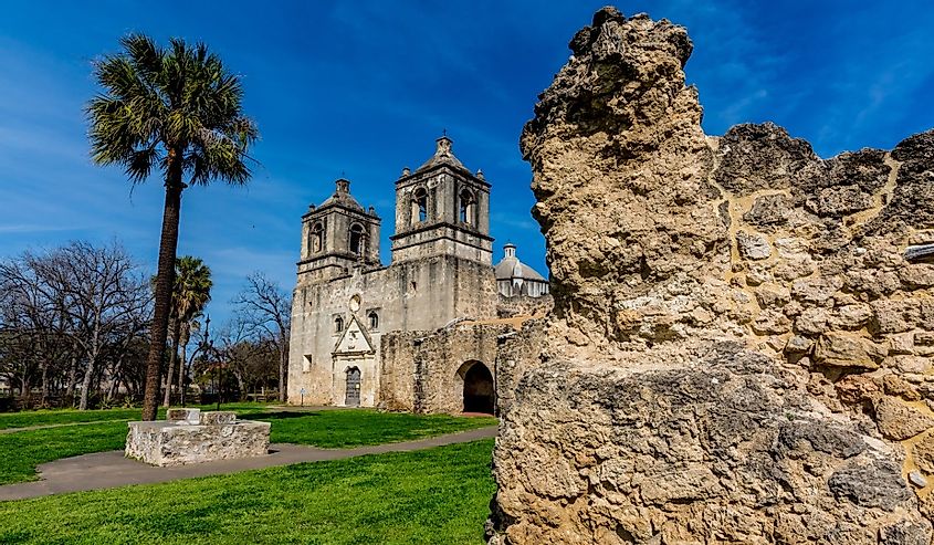 The Historic Old West Spanish Mission Concepcion, Established 1716, San Antonio, Texas.