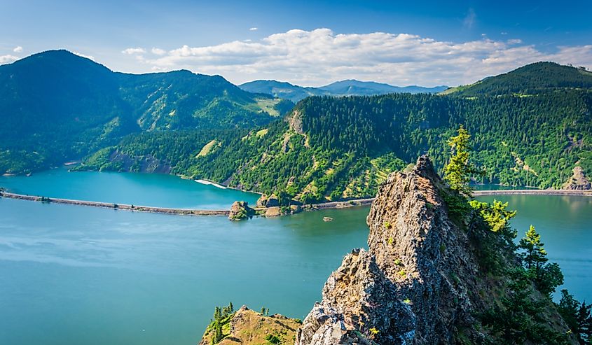 The Columbia River passing through the Columbia River Gorge in Oregon