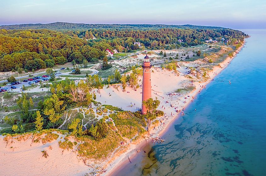 Aerial View of Little Sable Point Lighthouse, located on Lake Michigan at Silver Lake State Park