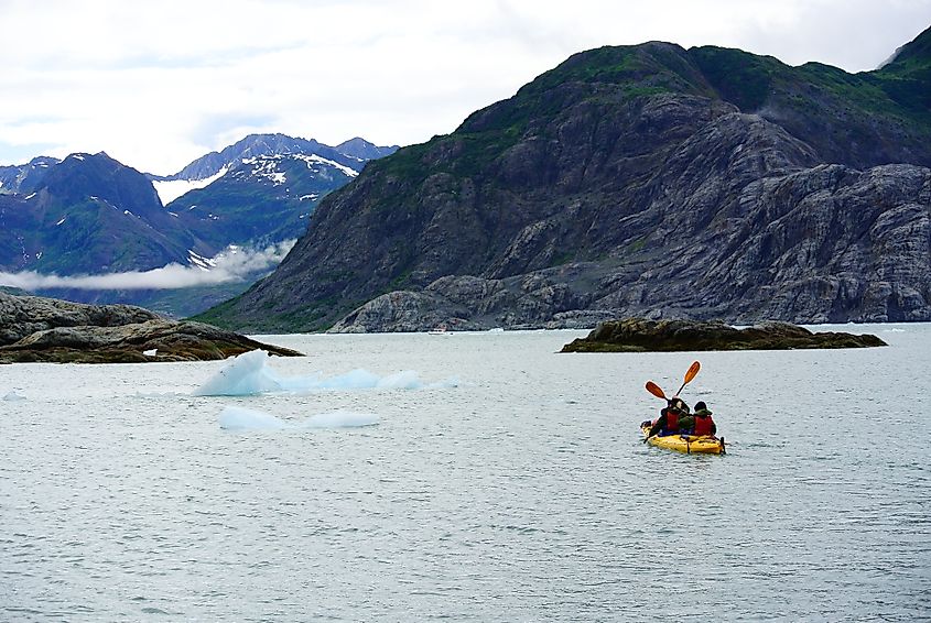 People kayaking near Valdez in Alaska.
