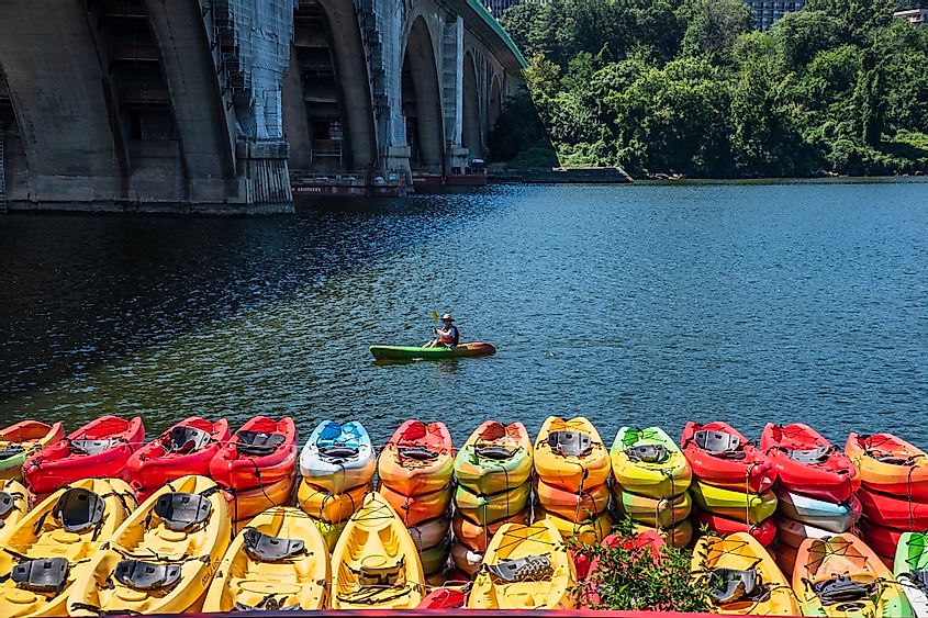 Woman kayaking on the Potomac river