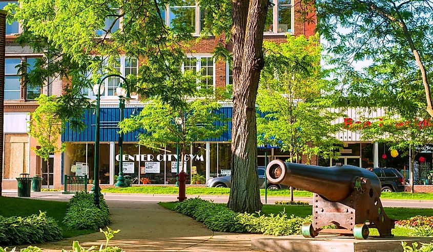 An old cannon adds historic interest to Petoskey's Pennsylvania Park, situated in the city's famed downtown Gaslight District.