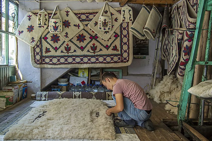 The master who makes bags and covers from felt in Kula, Izmir, Turkey. 