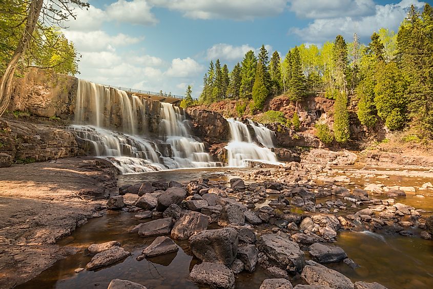 Stunning colorful scenery at Gooseberry Falls State Park, at the lower waterfall. Two Harbors Minnesota United States Of America