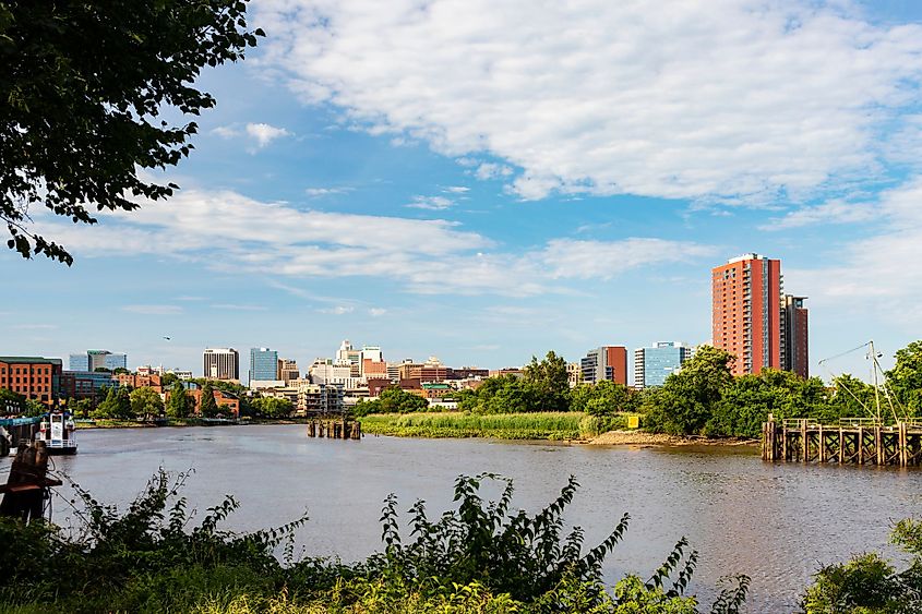 The skyline of Wilmington from Riverfront Wilmington along the Christina River