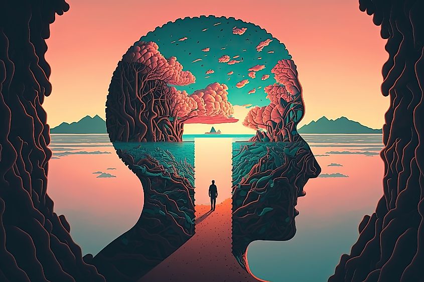 An Illustration Showing the Concept of Exploring the Mind, Self-discovery, Introspection, Soul Searching Within and Psychology