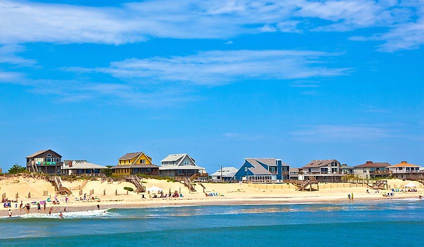 beach with cottages at Nags Head in the outer banks