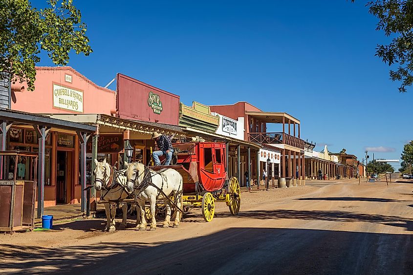Historic Allen street with a horse drawn stagecoach in Tombstone
