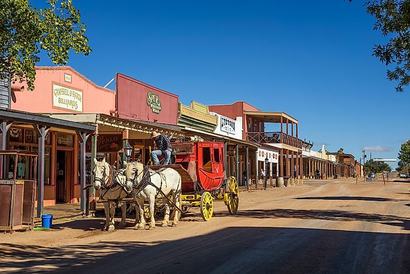 Historic Allen street with a horse drawn stagecoach in Tombstone, via Nick Fox / Shutterstock.com