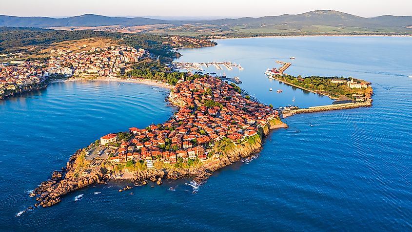  Aerial view of the old town of Sozopol,