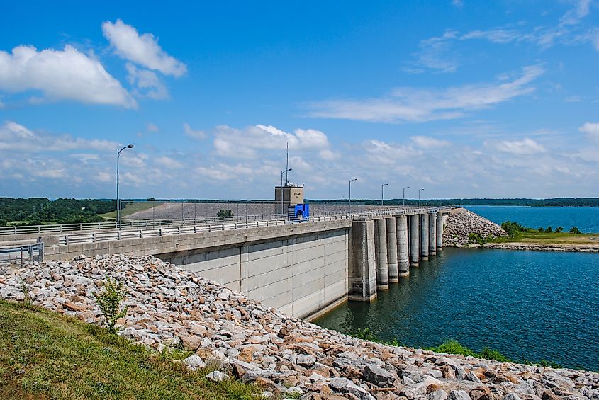Stockton Lake, Missouri / USA - July 21, 2013: Image of a lake dam at Stockton Lake in Missouri.