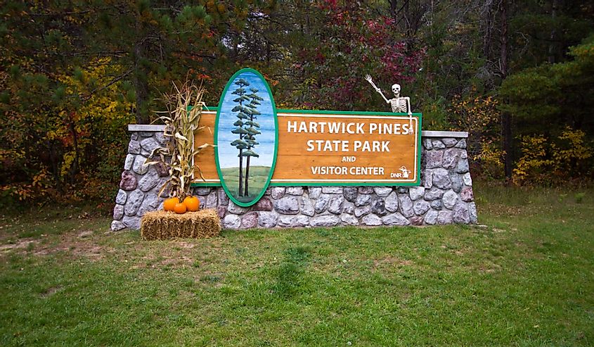 Entrance to the Hartwick Pines State Park decorated for the annual Harvest Festival and Halloween celebrations.