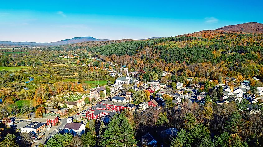 Aerial view of Stowe, Vermont.