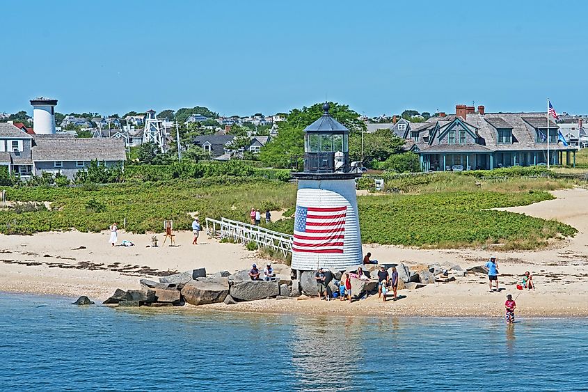 The Brant Point Lighthouse guards the entrance to the harbor at Nantucket