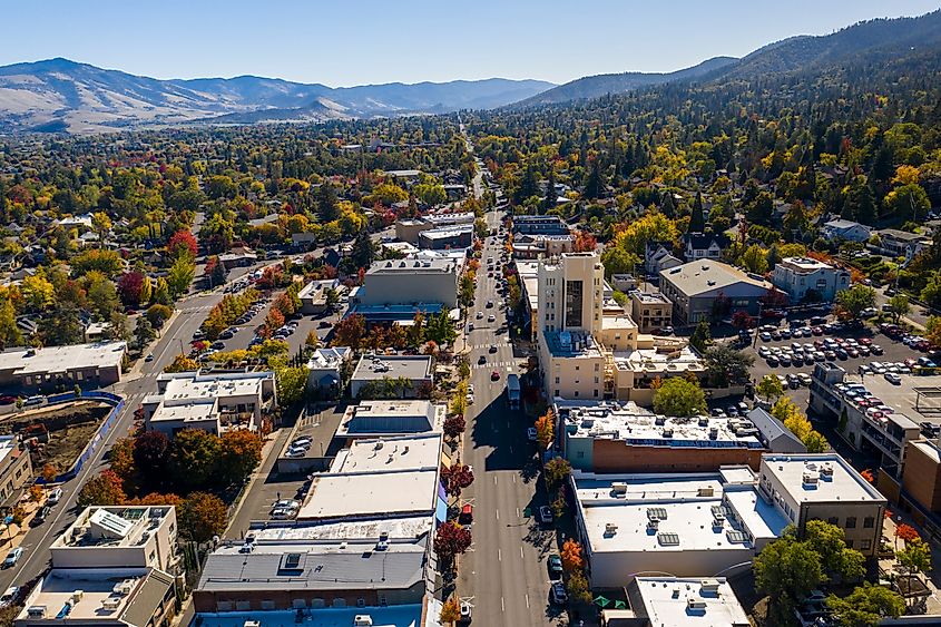 Aerial view of Ashland, Oregon.