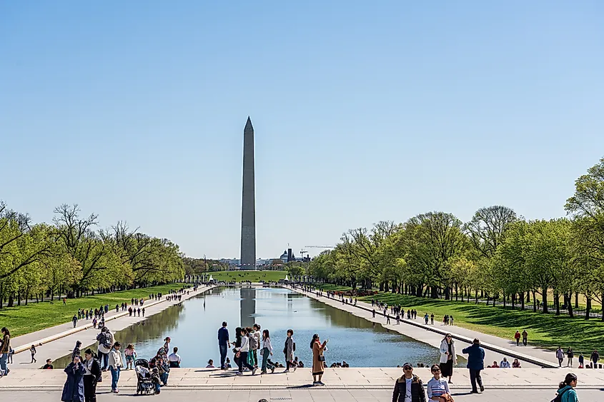View of Washington Monument from the Lincoln Memorial in Washington, D.C.
