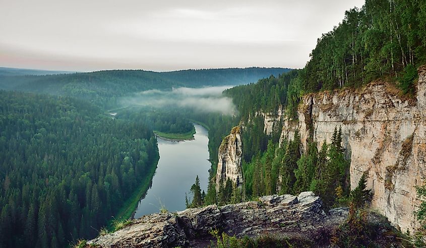 The Ural Mountains and Ural River in Russia