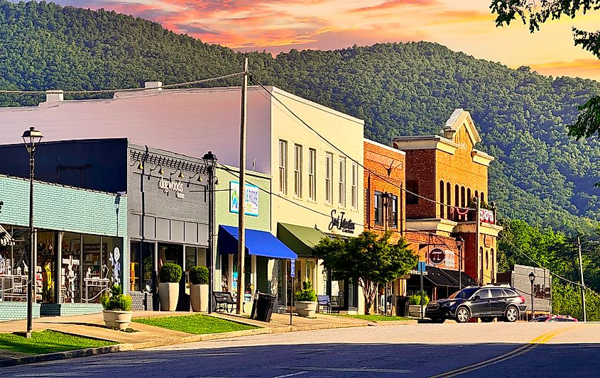 View of the downtown area in Clayton, Georgia.