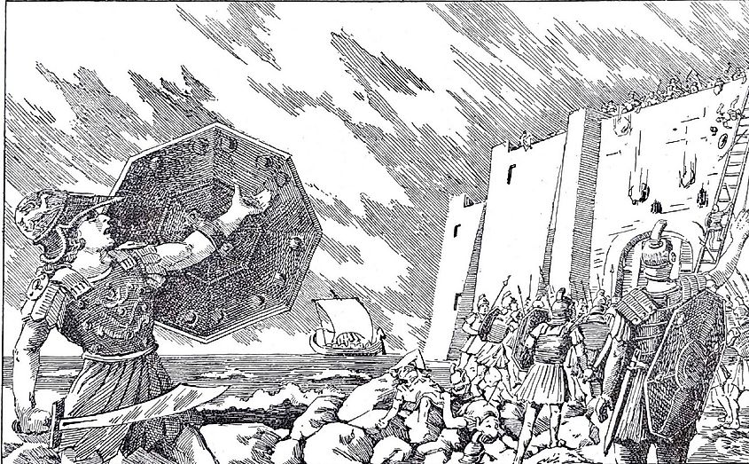 Alexander the Great and his army at the Siege of Tyre.