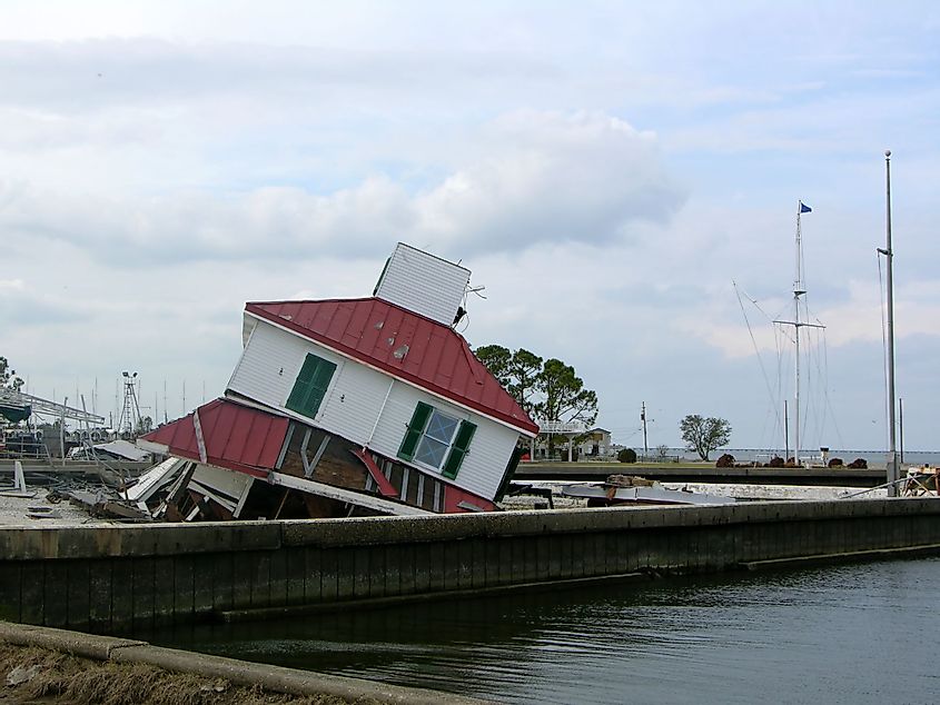 A Hurricane Katrina demolished lighthouse on the shores of Lake Pontchartrain, close to the Lake Pontchartrain Causeway.