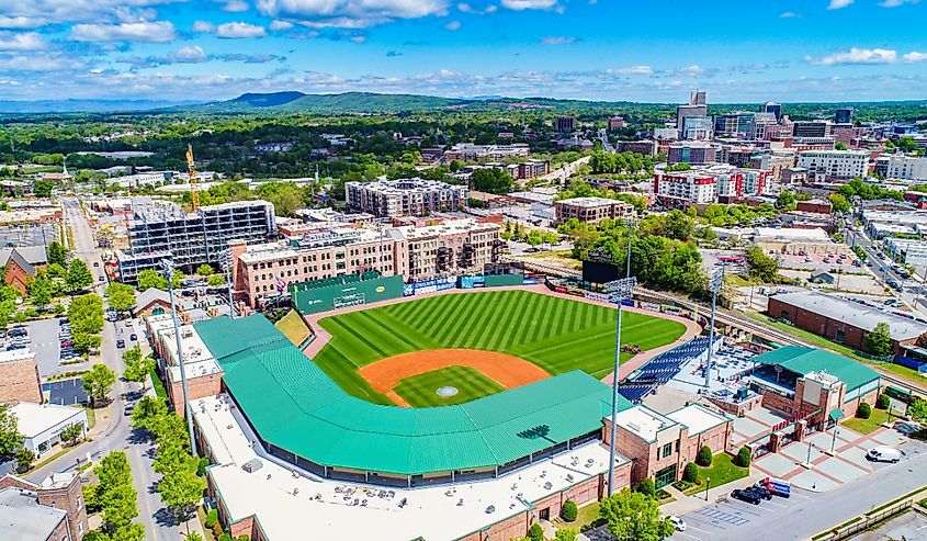 Baseball Stadium and Skyline in Downtown Greenville South Carolina