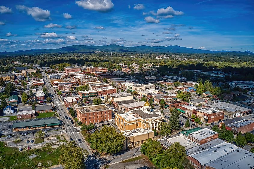 Aerial view of Hendersonville, North Carolina.