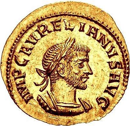 An ancient coin depicting Aurelian.