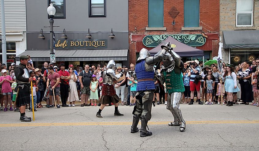 Battle of knights at Fergus Medieval Festival and Faire, Fergus, Ontario