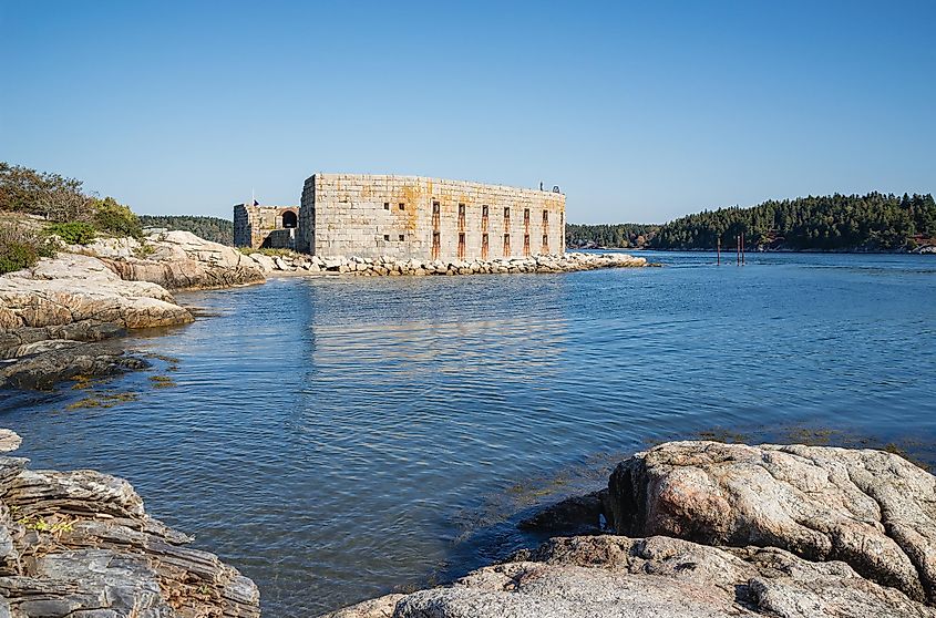 The Fort Popham State Historic Site along the Kennebec River in Phippsburg, Maine.