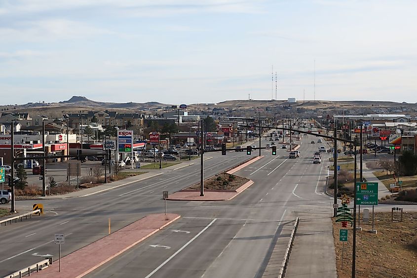 Wyoming Highway 59 as seen from Interstate 90 in Gillette, Wyoming