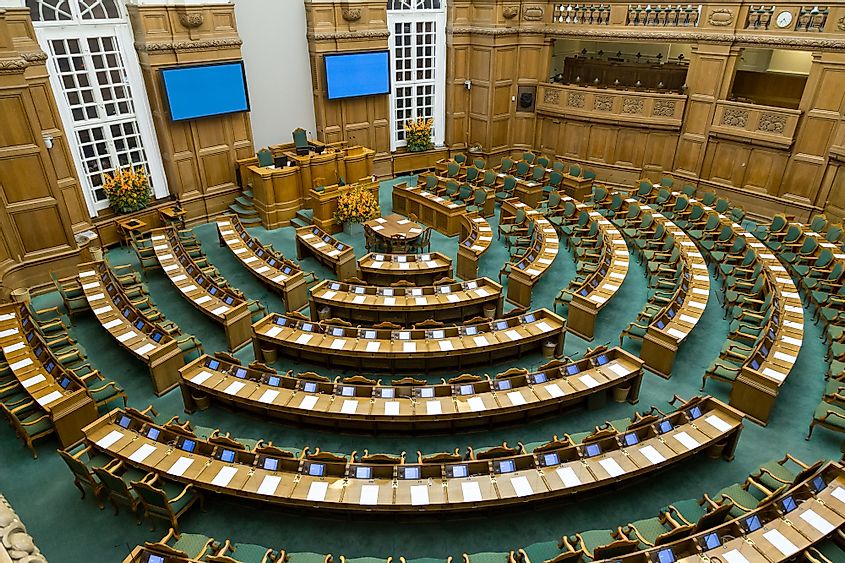 Interior view of the Danish parliament also called Folketinget