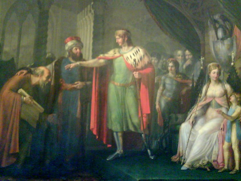 Robert Guiscard and Sikelgaita welcoming Constantine the african to court