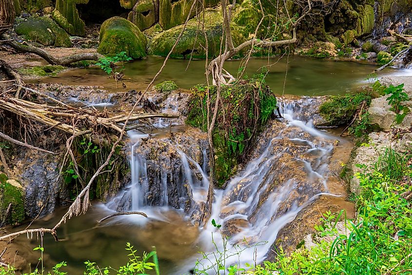 Part of Gorman Falls at the Colorado Bend State Park located in Texas