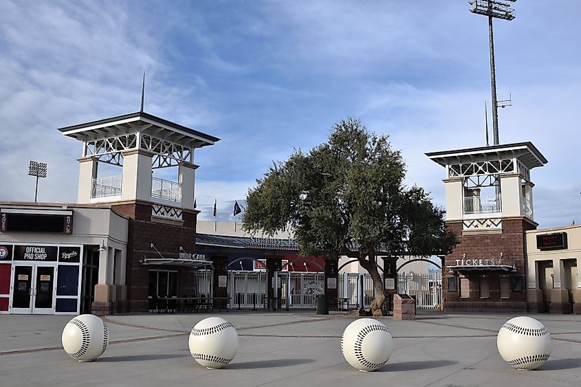 Surprise Arizona Entrance to Surprise Stadium the spring training facility of the Texas Rangers and the Kansas City Royals.